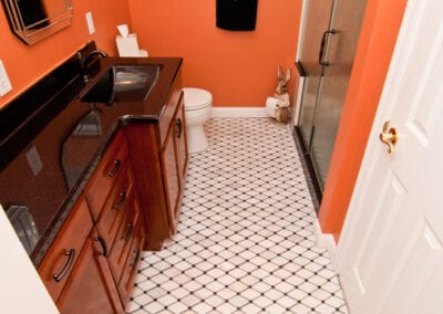 Parallel Patterned Flooring with Contrast Walls Bathroom Modeling