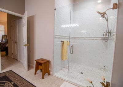 Standing Glass Bathroom with Mat and Stool Bathroom Modeling
